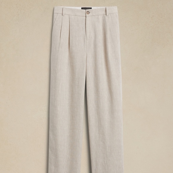 BANANA REPUBLIC 100% Italian Linen Palma Wide-Leg Pants, Cream, Size 14 - Picture 3 of 9